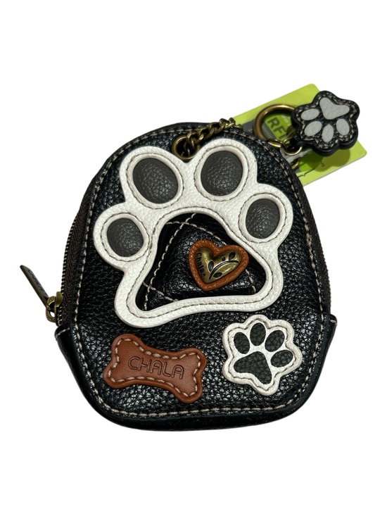 Chala Accessories - Chala Black Faux Leather Coin Pouch with Paw Charm and White Trim